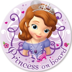 Tabliczka na przyssawkę BABY ON BOARD Princess SOFIA - znaczek ostrzegawczy dziecko w aucie