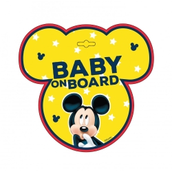 Tabliczka na przyssawkę BABY ON BOARD Mickey Mouse - znaczek ostrzegawczy dziecko w aucie