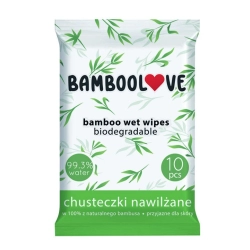 Bambusowe chusteczki nawilżane 10 sztuk Pocket Wipes Bamboolove nawilżane w 99,3% oczyszczoną wodą