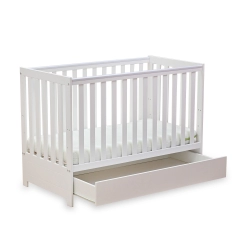 Łóżeczko dziecięce drewniane JANEK WHITE biały z szufladą - białe łóżko dla dziecka 120/60 cm z funkcją sofy tapczanika