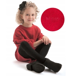 Rajstopy dziecięce Knittex ANGEL DUST Rosso czerwone rajstopki z brokatem dla dziewczynki rozmiary 92/98, 116/122, 122/128, 128/134 cm