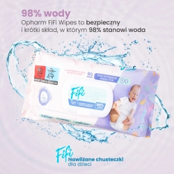Chusteczki nawilżane dla dzieci i niemowląt 12x80 sztuk OPHARM FiFi Wipes nasączone w 98% czystą wodą