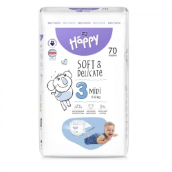 Pieluszki Bella Baby Happy Soft & Delicate rozmiar 3 Midi 5-9 kg - 70 sztuk Big Pack