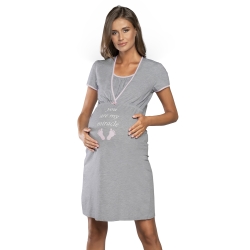Italian Fashion koszula dla kobiet w ciąży lub karmiących CARLINA z krótkim rękawem Szary melanż z różowym rozmiar EXTRA LARGE