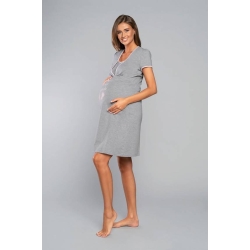Italian Fashion koszula dla kobiet w ciąży lub karmiących CARLINA z krótkim rękawem Szary melanż z różowym rozmiar M