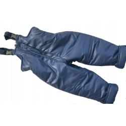 Spodnie ortalionowe ocieplane zimowe na szelkach CIEMNY NIEBIESKI rozmiary 104,  116, 122 cm