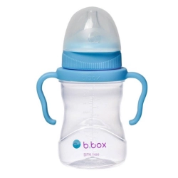 B.Box Butelka z uchwytem i silikonowym smoczkiem o szybkim przepływie kolor Blueberry borówkowy