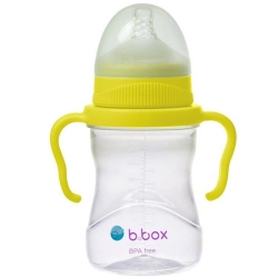 B.Box Butelka z uchwytem i silikonowym smoczkiem o szybkim przepływie kolor Lemon cytrynowy