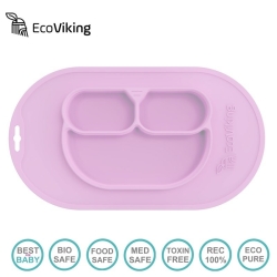 Eco Viking BLW 4 in 1 Eating Helper Owl Lavender talerzyk trójdzielny z podkładką