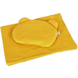 Infantilo Komplet letni WAFFLE żółty z poduszką TEDDY kocyk 100x75 cm + poduszeczka 35x30 cm
