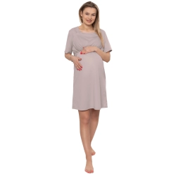 Koszula nocna ciążowa Infantilo LUNA beżowa koszula dla kobiet karmiących rozmiary M, L, XL, XXL
