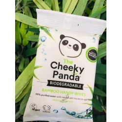 Handy Wipes podręczne Bambusowe chusteczki nawilżane dla dzieci 12 sztuk The Cheeky Panda nasączone w 99% oczyszczoną wodą oraz wyciągiem z aloesu