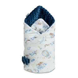 Sensillo rożek becik niemowlęcy dwustronny bawełna BALONY minky granatowy 80x80 cm