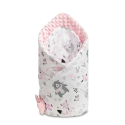 Sensillo rożek becik niemowlęcy dwustronny bawełna POLANA minky różowy 75x75 cm