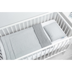 Komplet do łóżeczka dziergany z muśliną Sensillo zestaw SZARY kocyk 100x80 cm poduszka 40x30 cm