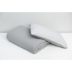 Komplet do łóżeczka dziergany z muśliną Sensillo zestaw SZARY kocyk 100x80 cm poduszka 40x30 cm