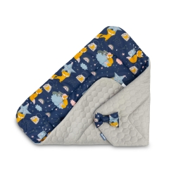 Sensillo rożek becik niemowlęcy dwustronny VELVET bawełna GRANATOWY LISKI 75x75 cm