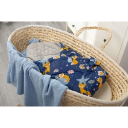 Sensillo rożek becik niemowlęcy dwustronny VELVET bawełna GRANATOWY LISKI 75x75 cm