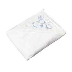 Okrycie kąpielowe z kapturkiem KRÓLICZKI biały ręcznik 100x100 cm Tega Baby