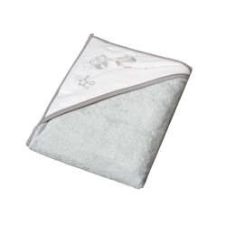Okrycie kąpielowe z kapturkiem SOWA biało-szary ręcznik 100x100 cm Tega Baby