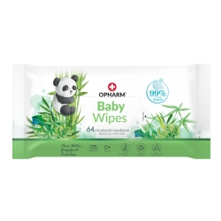 Bambusowe chusteczki nawilżane dla dzieci 64 sztuki OPHARM Baby Wipes nasączone w 99% czystą wodą