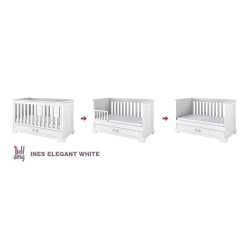 Bellamy INES łóżeczko dziecięce 140x70 cm kolor biały z funkcją tapczanika i szufladą ELEGANT WHITE