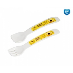 Canpol sztućce plastikowe 4/414 żółte z misiem