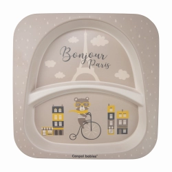 Zestaw naczyń dla dziecka Canpol Babies 9/227 Bonjour Paris Beige talerz, miska, kubek oraz sztućce – widelec i łyżka