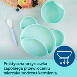 Silikonowy trójdzielny talerzyk z przyssawką MIŚ turkusowy o pojemności 500ml Canpol Babies 51/401