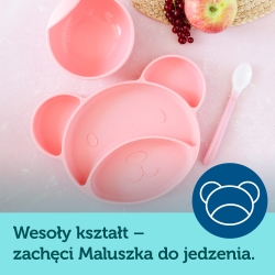 Silikonowy trójdzielny talerzyk z przyssawką MIŚ różowy o pojemności 500ml Canpol Babies 51/401