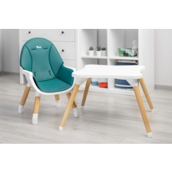 Krzesełko do karmienia Caretero TUVA Dark Green zamienia się z wysokiego krzesełka w stylowy zestaw krzesełko + stolik