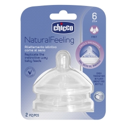 2x Smoczek silikonowy do butelki Chicco Natural Feeling poziom 6m+ o szybkim przepływie