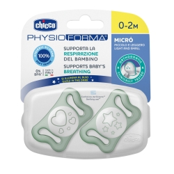 Chicco PhysioForma Micro Night 2 silikonowe smoczki uspokajające dla dziecka 0-2m świecące