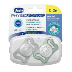 Chicco PhysioForma Micro Night 2 silikonowe smoczki uspokajające dla dziecka 0-2m świecące