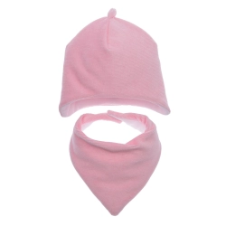 MirMar czapka bawełniana z chustką PTYŚ Różowy Sztruks czapeczka z chusteczką obwód 34 cm komplet dla wcześniaka
