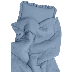 Pościel dziecięca Muślinowa z falbanką - kołderka z wypełnieniem 120/90 i poduszeczka z wypełnieniem 60/40 cm Infantilo Jeans