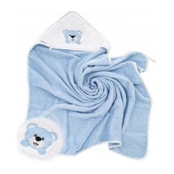 Okrycie kąpielowe FROTTE ręcznik z kapturkiem 100x100 cm Bocioland MIŚ niebieskie