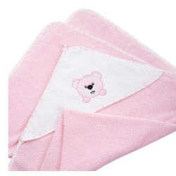 Okrycie kąpielowe FROTTE ręcznik z kapturkiem 100x100 cm Bocioland MIŚ różowe