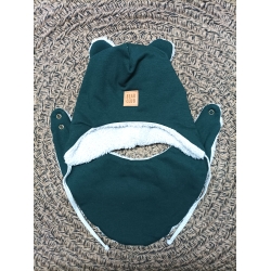 Czapka Barnaba zimowa ocieplana futerkiem BEAR CLUB butelkowa zieleń czapeczka z uszkami dla dziecka na wzrost  74, 86 cm komplet z chustką pod szyję