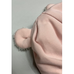 Czapka Barnaba zimowa ocieplana futerkiem BEAR CLUB różowa czapeczka z uszkami dla dziecka na wzrost 62 komplet z chustką pod szyję