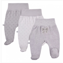 EEVI półśpiochy bezuciskowe 3-pak TINY Szare Kokardka zestaw 3 sztuk półśpiochów rozmiary 56, 68 cm