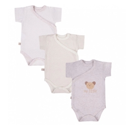 Eevi body kopertowe z krótkim rękawem 3-pak TINY Beżowy/Ecru rozmiary 50,56,62,68 cm