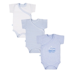 Eevi body kopertowe z krótkim rękawem 3-pak TINY Niebieski rozmiary 50, 62, 68 cm