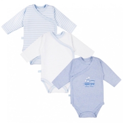 Eevi body kopertowe z długim rękawem 3-pak TINY Niebieski rozmiary 56, 62, 68 cm