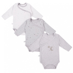 Eevi body kopertowe z długim rękawem 3-pak TINY Szary Gwiazdki rozmiary 50,56,62,68 cm