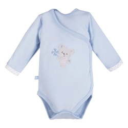 Eevi body zakładane kopertowo z długim rękawem NEWBORN niebieskie rozmiary 46, 48 cm