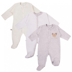 Eevi pajacyki TINY zestaw Beżowy/Ecru 3-pak pajacyków niemowlęcych rozmiary 56, 62, 68 cm