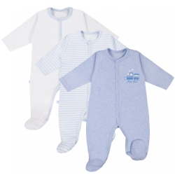Eevi pajacyki TINY zestaw Niebieski 3-pak pajacyków niemowlęcych rozmiary 50-68 cm