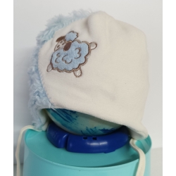 Czapka dziecięca zimowa Krochetta model 229 wiązana ocieplana czapeczka dla dziecka na obwód głowy 44 cm