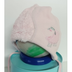 Czapka dziecięca zimowa Krochetta model 162 wiązana ocieplana czapeczka dla dziecka na obwód głowy 42 cm